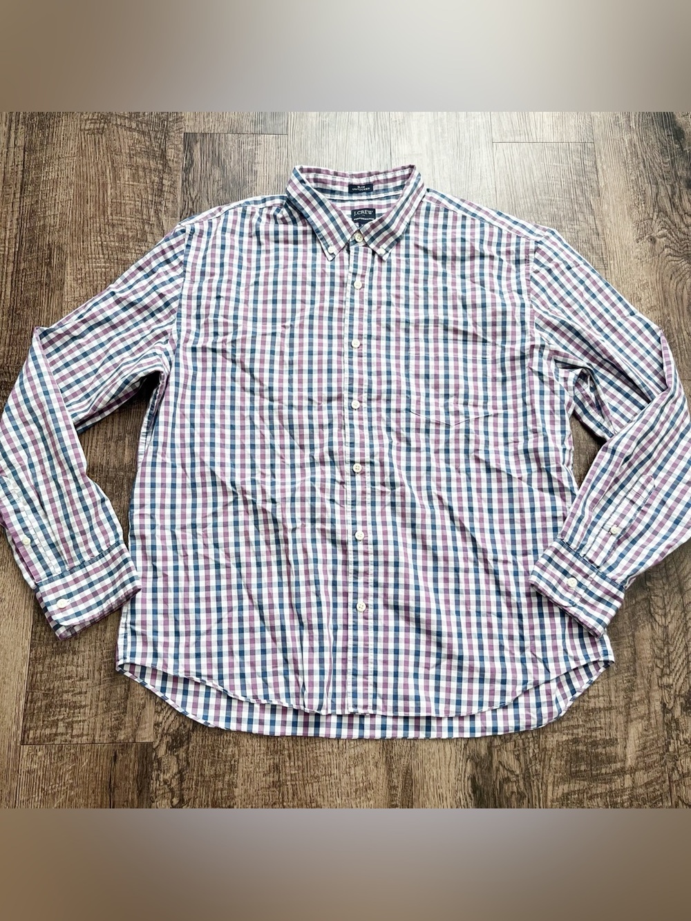 J.Crew Men XXL Slim Untucked Long-Sleeve Button-Down Plaid Shirt White/Blue/Red